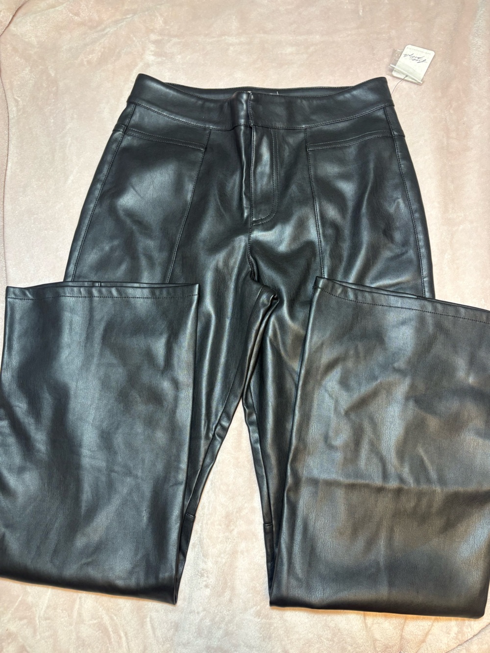Free People Black Faux Leather Straight Leg Pants